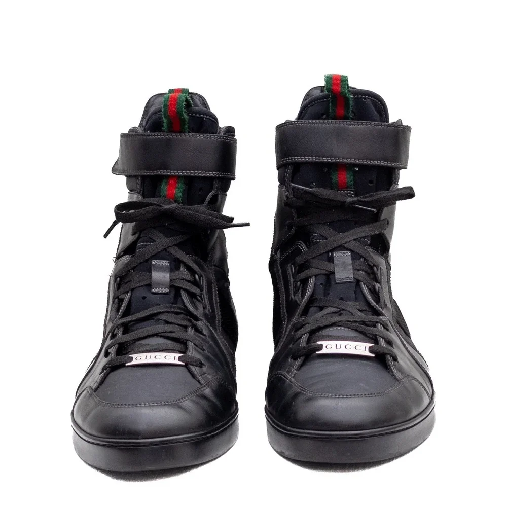 Gucci High Top SneakersUS 10.5  Mens Black Leather Tom Ford Era Strap Shoes - Picture 4 of 16